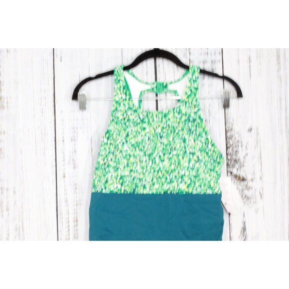 LL Bean UPF+50 Side Ruched Tankini Swimsuit Top Green Blue Print Size 6 - Picture 2 of 8